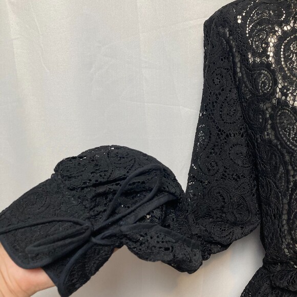 H&M Mock Neck Lace Dress Oversized Tie Neck Tie Waist Tie Cuff Rom Com Dress - Picture 9 of 10